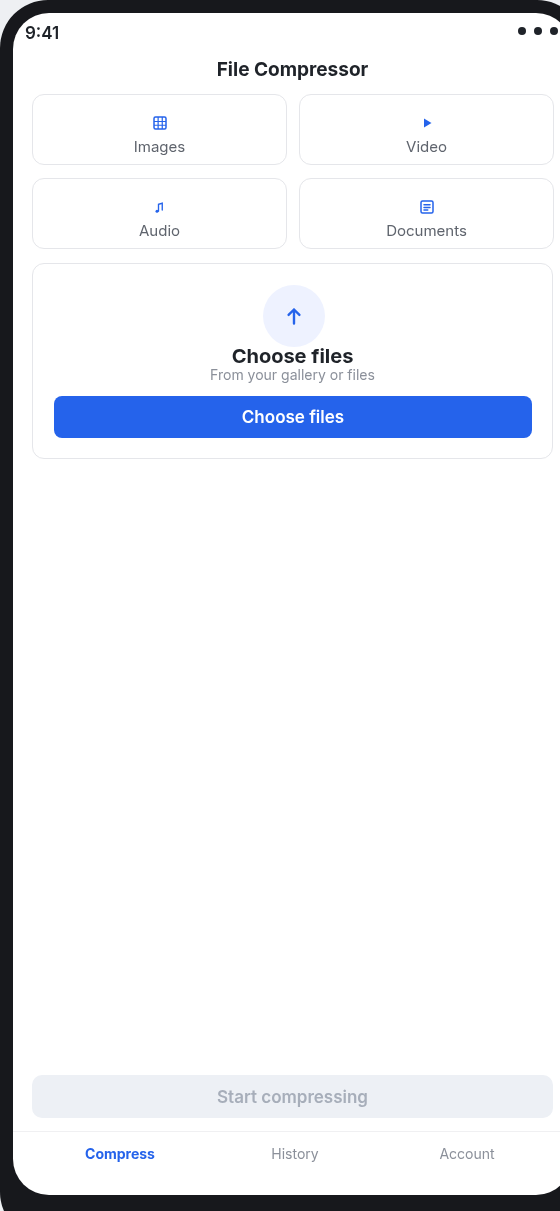 File Compressor mobile app interface on Android